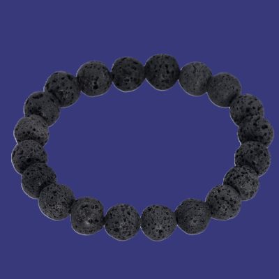 Bracelet en Pierre de Lave, noir et mat